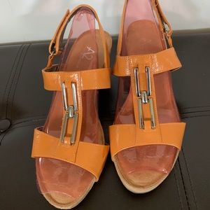 A2 by Aerosoles Orange Wedge Sandals-Silver Accent